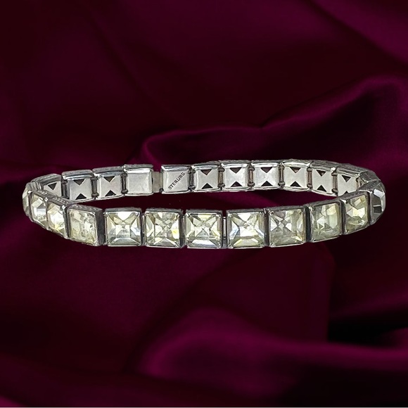 Vintage Sterling Silver Engraved Border Bracelet set with Foil Backed Stones